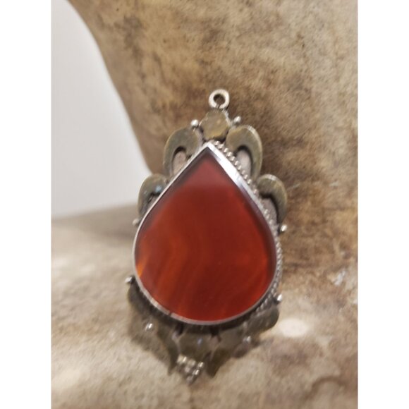 Tear Drop Silver Pendant with Red Gemstone Framed Red Teardrop i - Picture 6 of 10